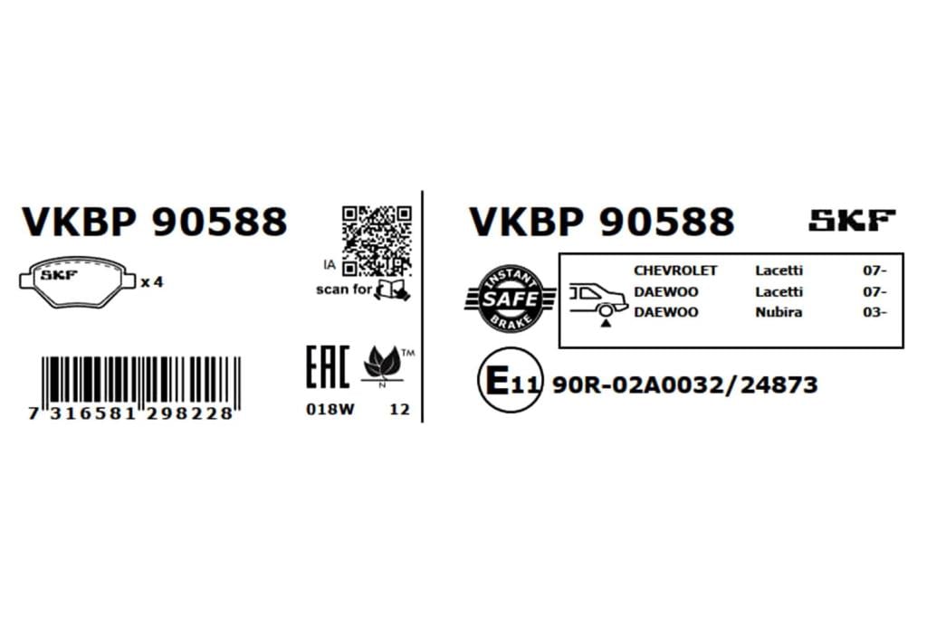 Jogo de 4 pastilhas de travão SKF ref. VKBP 90588